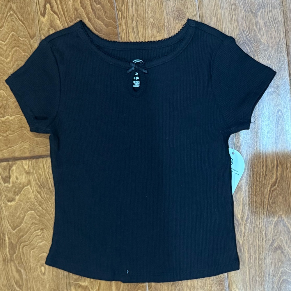 NWT Size Small (6-6x) Wonder Nation Black Ribbed Short Sleeve Top